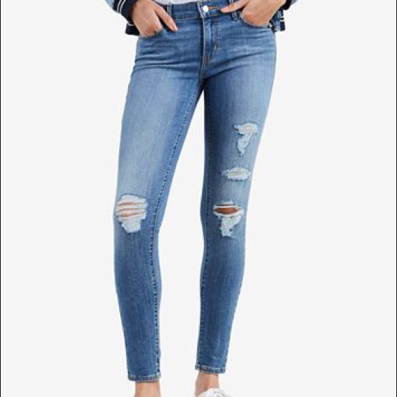 Levi's 710 Super Skinny Distressed Blue Jeans - Picture 1 of 6